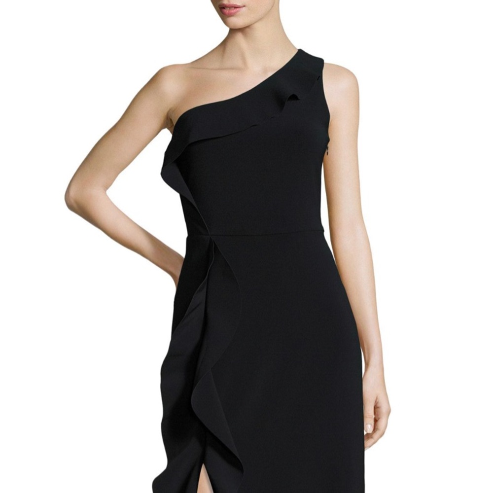 Parker Paxton Ruffle One Shoulder Black Size 0